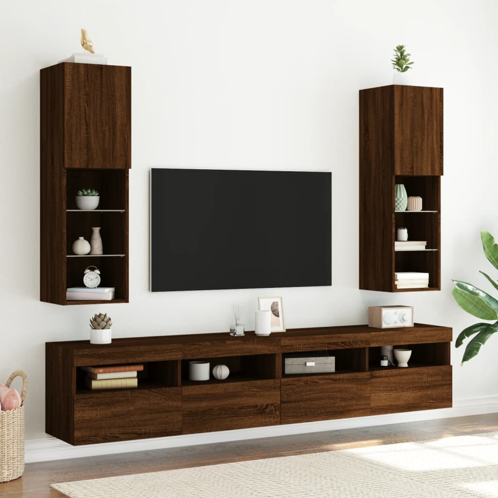Mobile TV con Luci LED Rovere Marrone 30,5x30x102 cm - homemem39