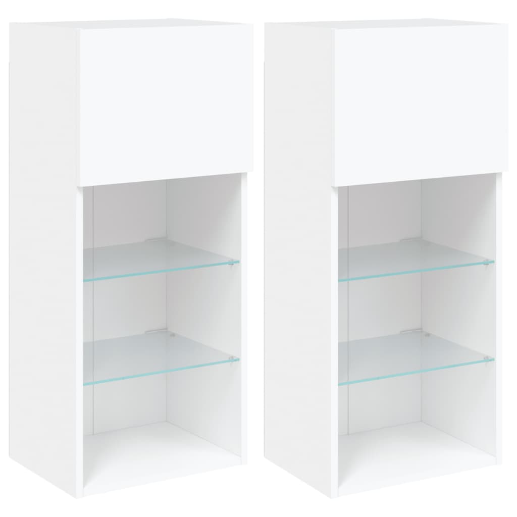 Mobili Porta TV con Luci LED 2 pz Bianchi 40,5x30x90 cm | homemem39