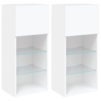 Mobili Porta TV con Luci LED 2 pz Bianchi 40,5x30x90 cm | homemem39