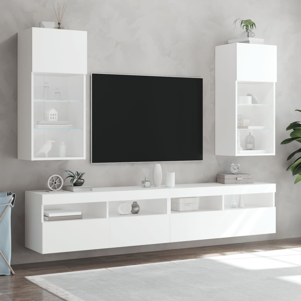 Mobili Porta TV con Luci LED 2 pz Bianchi 40,5x30x90 cm | homemem39