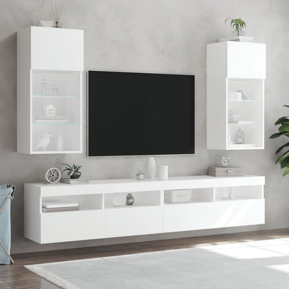 Mobili Porta TV con Luci LED 2 pz Bianchi 40,5x30x90 cm | homemem39