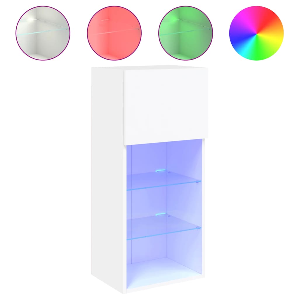 Mobili Porta TV con Luci LED 2 pz Bianchi 40,5x30x90 cm | homemem39