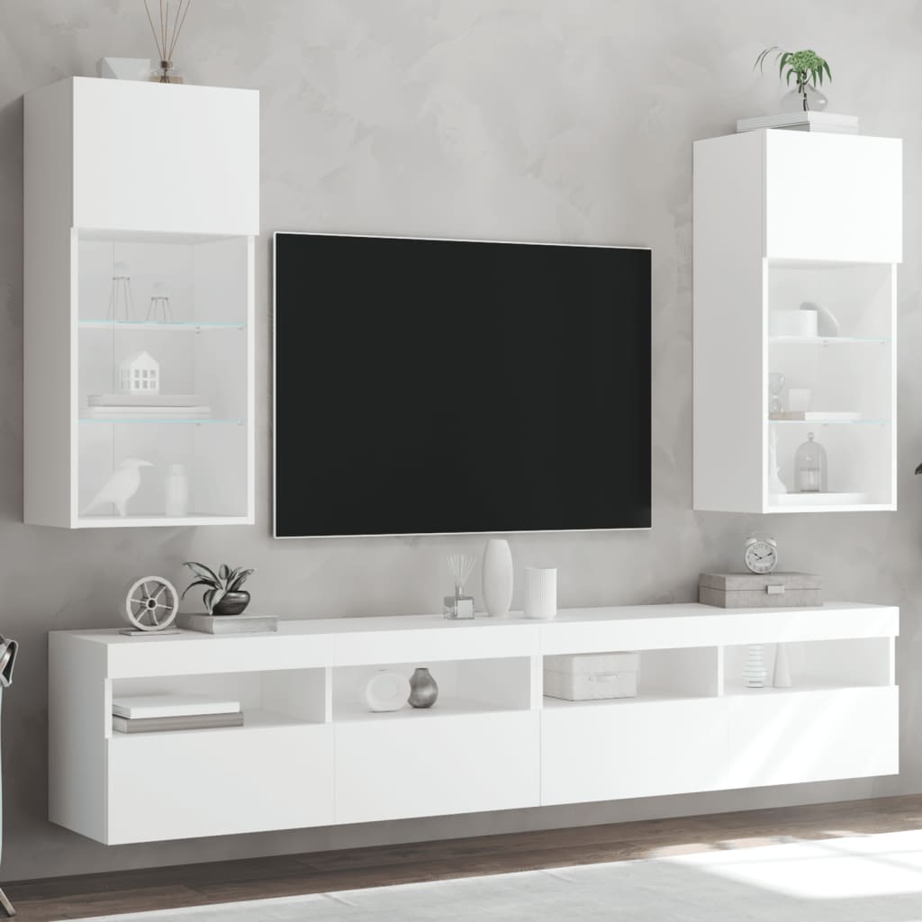 Mobili Porta TV con Luci LED 2 pz Bianchi 40,5x30x90 cm | homemem39