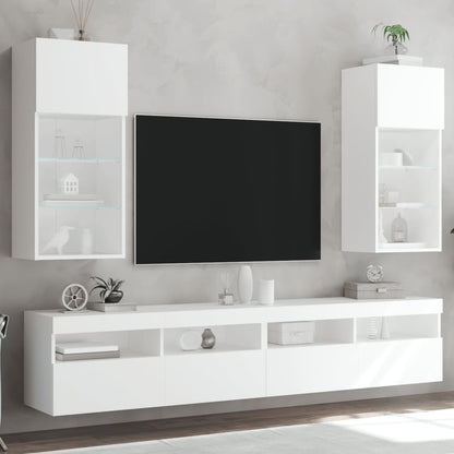 Mobili Porta TV con Luci LED 2 pz Bianchi 40,5x30x90 cm | homemem39