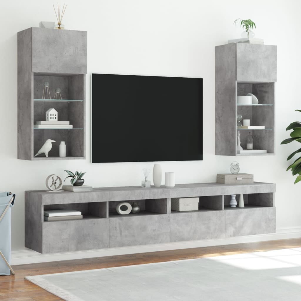 Mobili TV con Luci LED 2pz Grigio Cemento 40,5x30x90 cm | homemem39