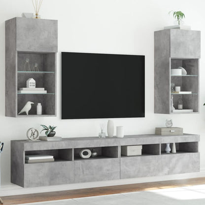 Mobili TV con Luci LED 2pz Grigio Cemento 40,5x30x90 cm | homemem39