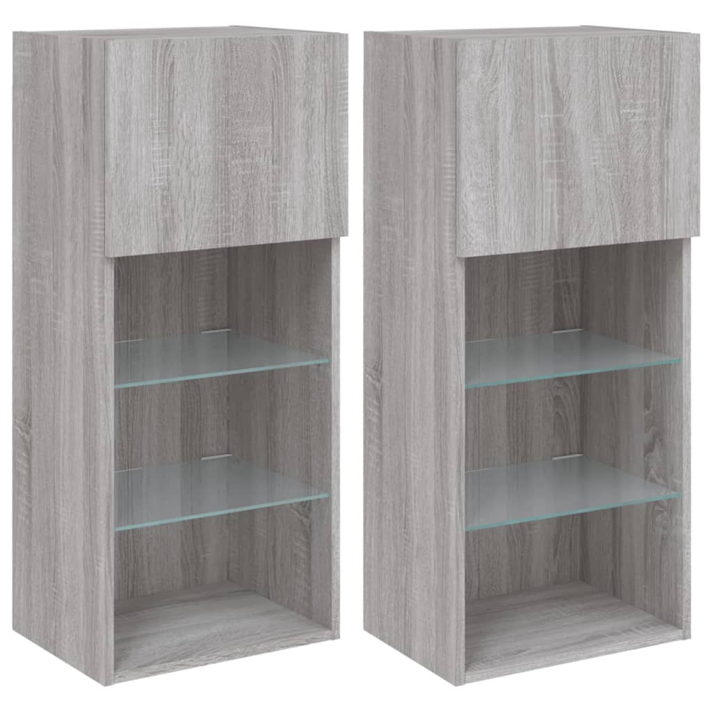 Mobili TV con Luci LED 2pz Grigio Sonoma 40,5x30x90 cm