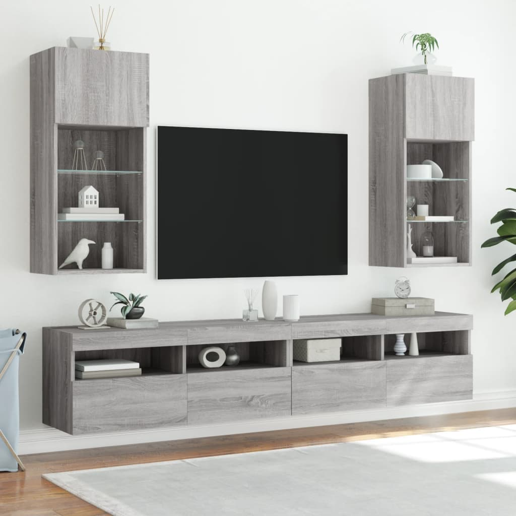Mobili TV con Luci LED 2pz Grigio Sonoma 40,5x30x90 cm