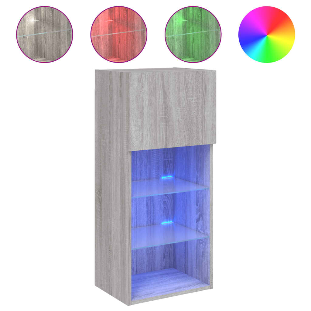 Mobili TV con Luci LED 2pz Grigio Sonoma 40,5x30x90 cm | homemem39
