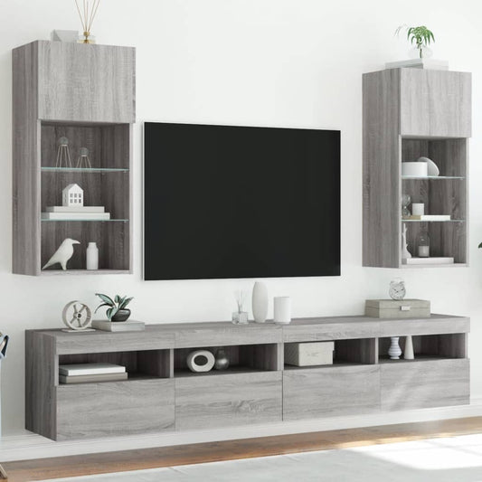 Mobili TV con Luci LED 2pz Grigio Sonoma 40,5x30x90 cm