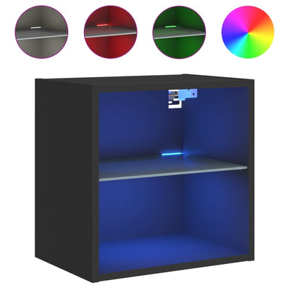 Comodino con Luci LED a Parete Nero - homemem39