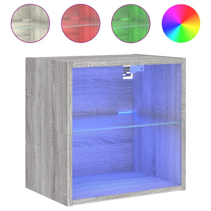 Comodino con Luci LED a Parete Grigio Sonoma | homemem39