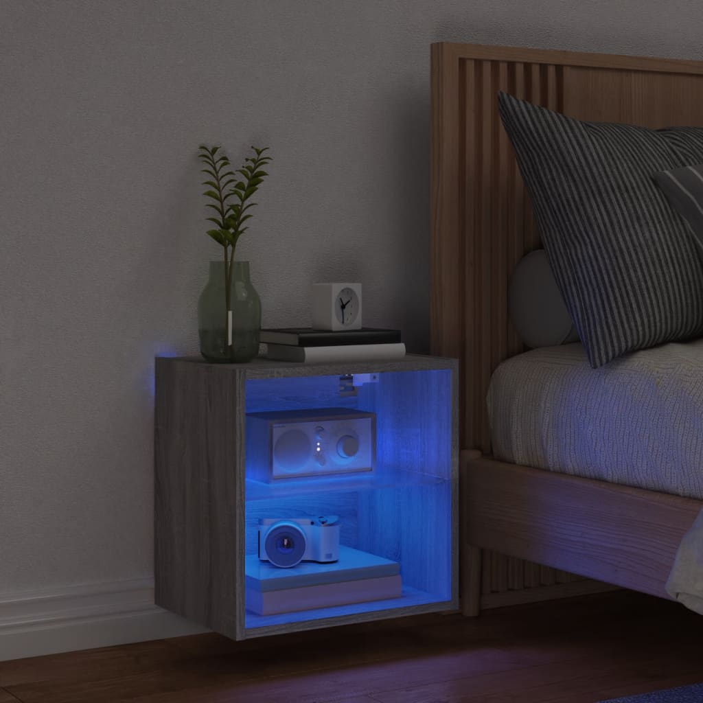 Comodino con Luci LED a Parete Grigio Sonoma - homemem39