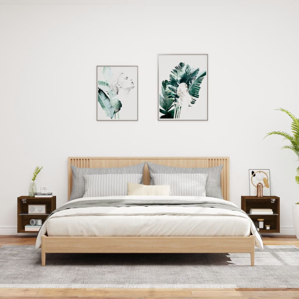 Armadio da letto a muro LED 2 pz Brown Oak Compact | homemem39