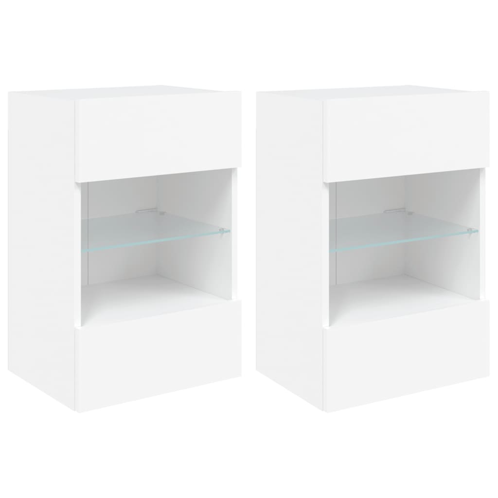 Wall TV Cabinets with LED Lights 2pcs White 40x30x60.5 cm