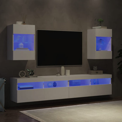 Mobili TV a Parete con Luci LED 2pz Bianchi 40x30x60,5 cm