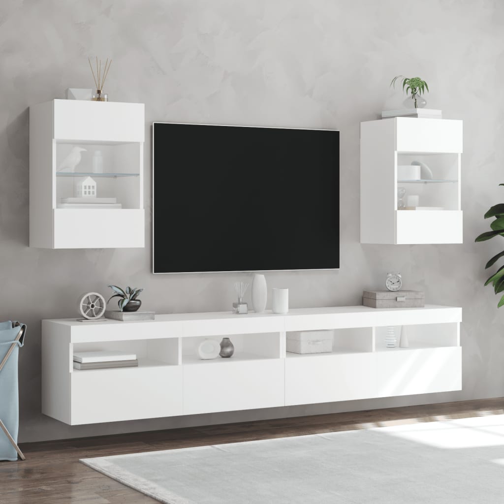 Mobili TV a Parete con Luci LED 2pz Bianchi 40x30x60,5 cm