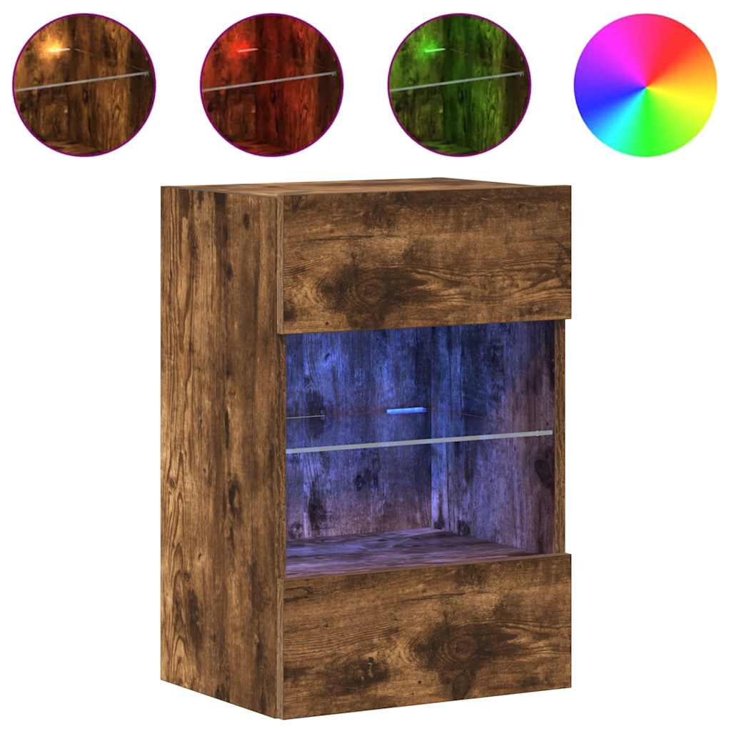 Mobili da parete con luci LED per TV 2pz Rovere Fumo 40x30x60,5 cm