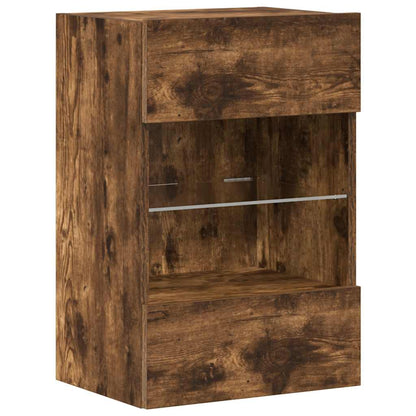 Mobili da parete con luci LED per TV 2pz Rovere Fumo 40x30x60,5 cm