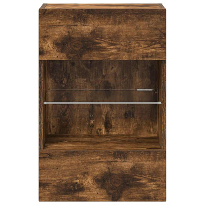 Mobili da parete con luci LED per TV 2pz Rovere Fumo 40x30x60,5 cm