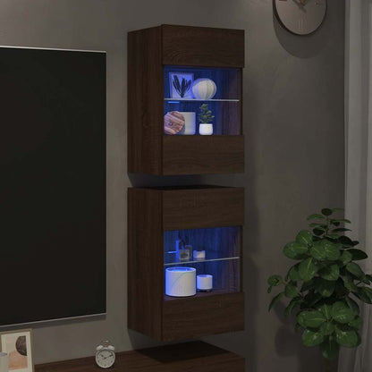 Mobili da parete con luci LED per TV 2pz Rovere Marrone 40x30x60,5cm