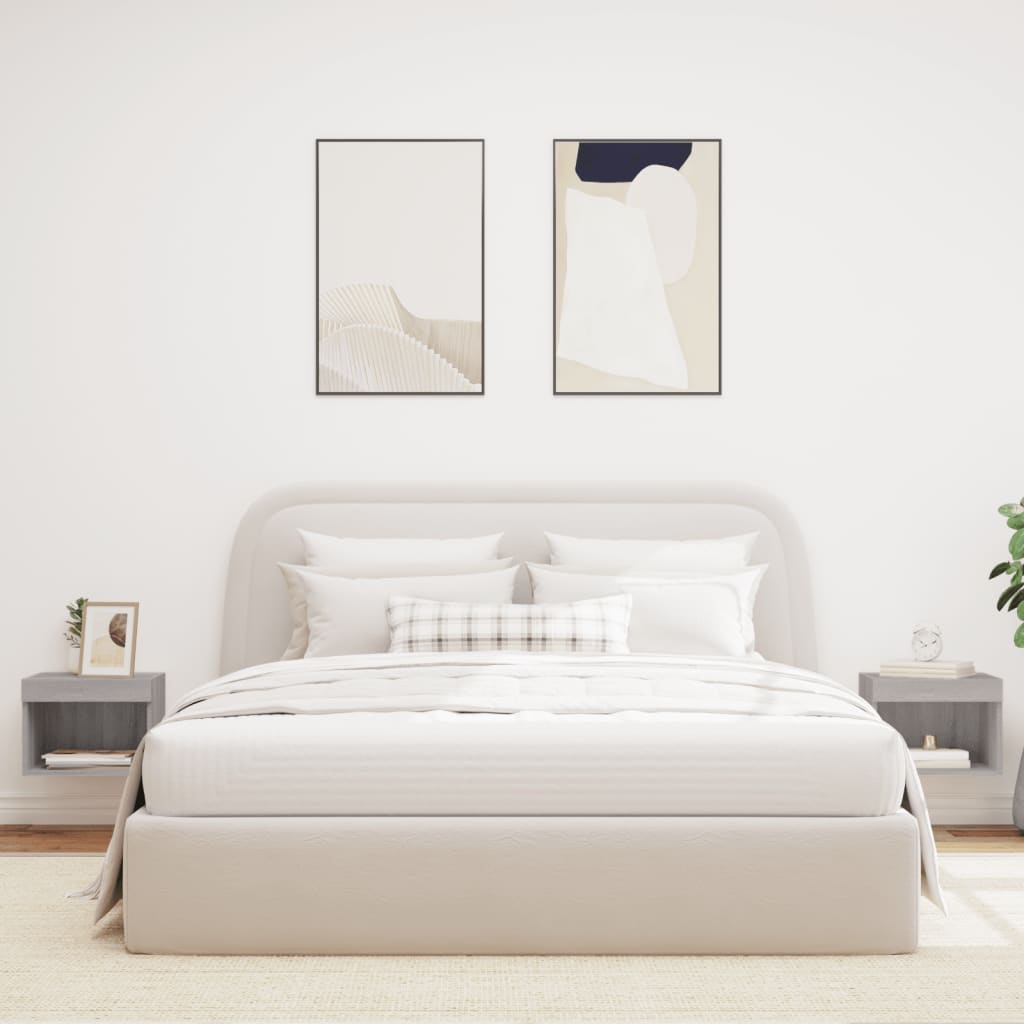 Comodini con Luci LED a Parete 2pz Grigio Sonoma - homemem39