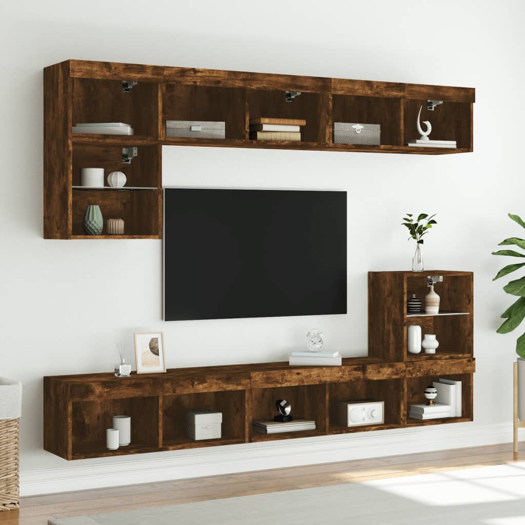 Mobili Porta TV con Luci LED 2 pz Rovere Fumo 80x30x30 cm | homemem39
