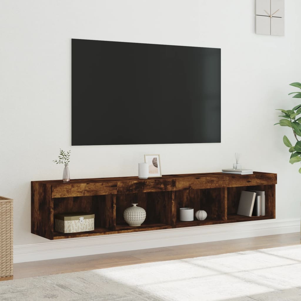 Mobili Porta TV con Luci LED 2 pz Rovere Fumo 80x30x30 cm | homemem39