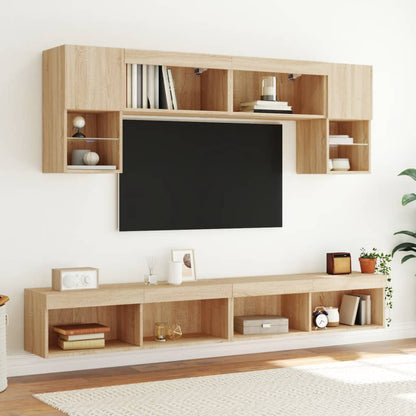 Mobili TV con Luci LED 2pz Rovere Sonoma 100x30x30 cm