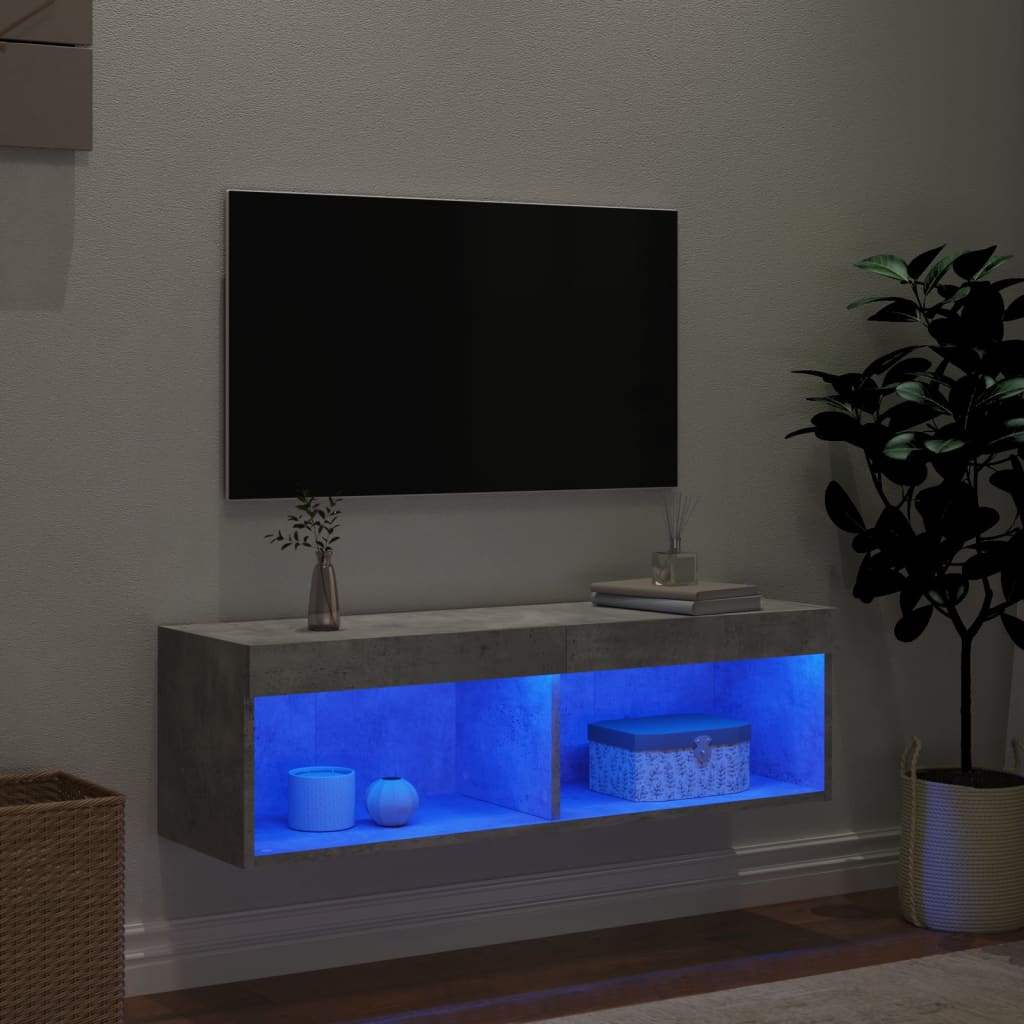 Mobile Porta TV con Luci LED Grigio Cemento 100x30x30 cm