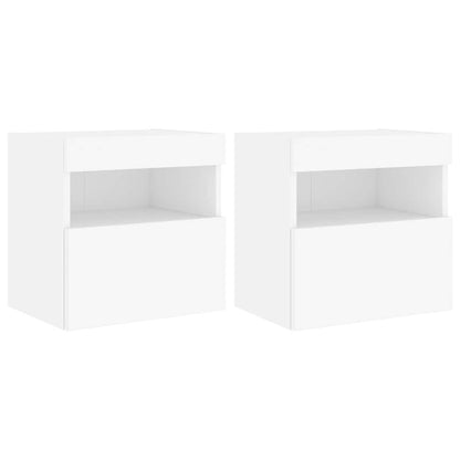 Mobili TV a Parete con Luci LED 2pz Bianchi 40x30x40 cm