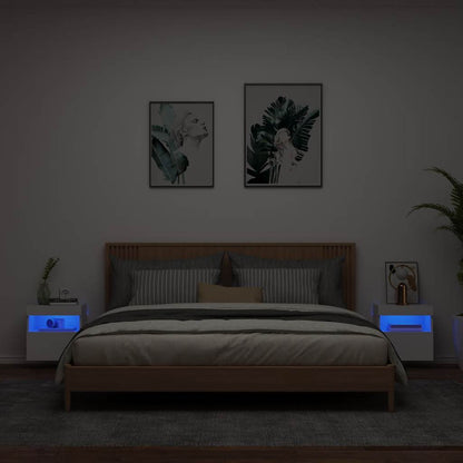 Mobili TV a Parete con Luci LED 2pz Bianchi 40x30x40 cm