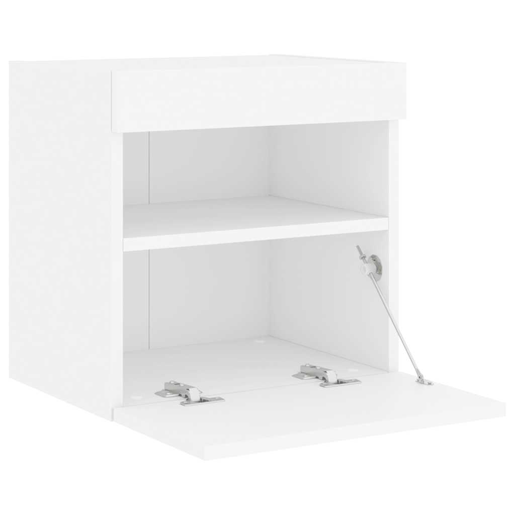 Mobili TV a Parete con Luci LED 2pz Bianchi 40x30x40 cm