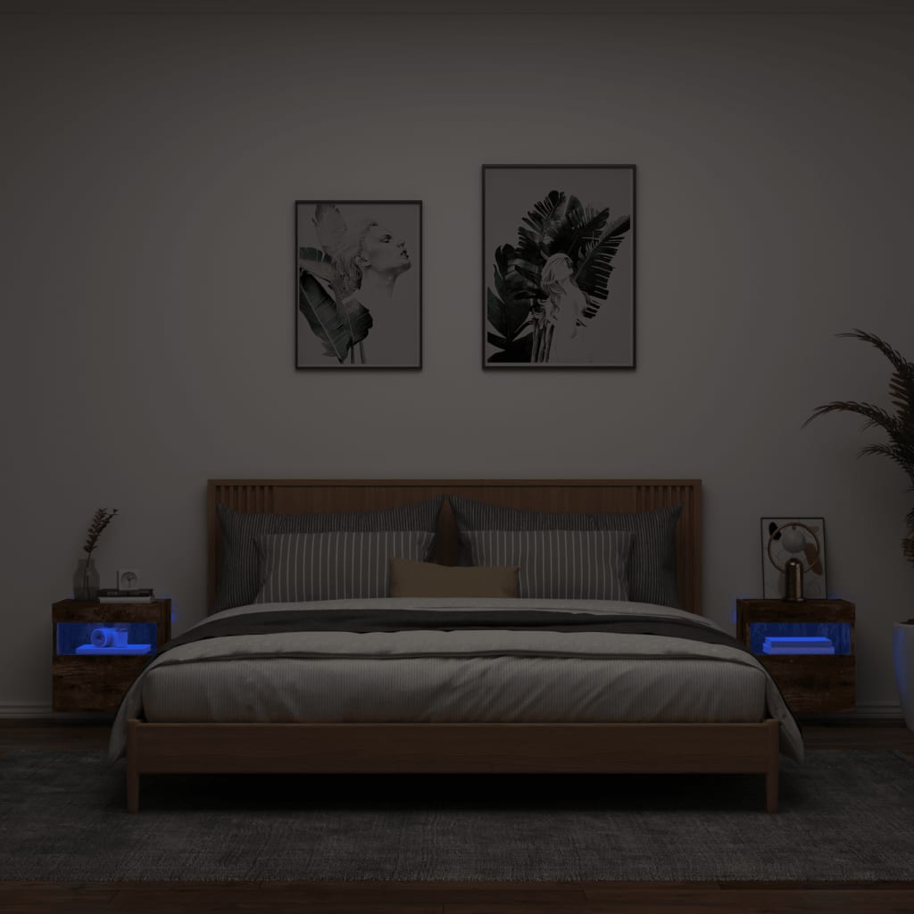 Mobili TV a Parete con Luci LED 2pz Rovere Fumo 40x30x40 cm | homemem39