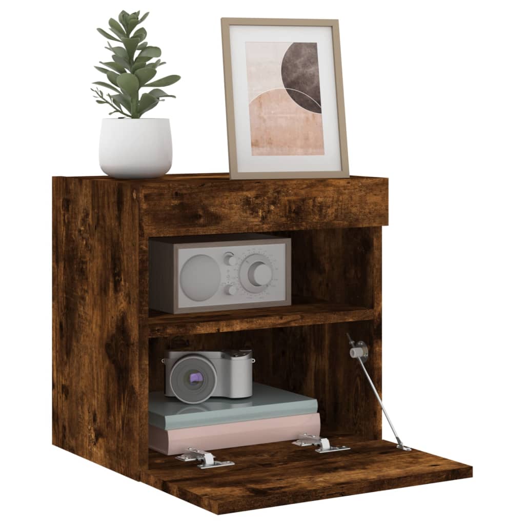 Mobili TV a Parete con Luci LED 2pz Rovere Fumo 40x30x40 cm | homemem39