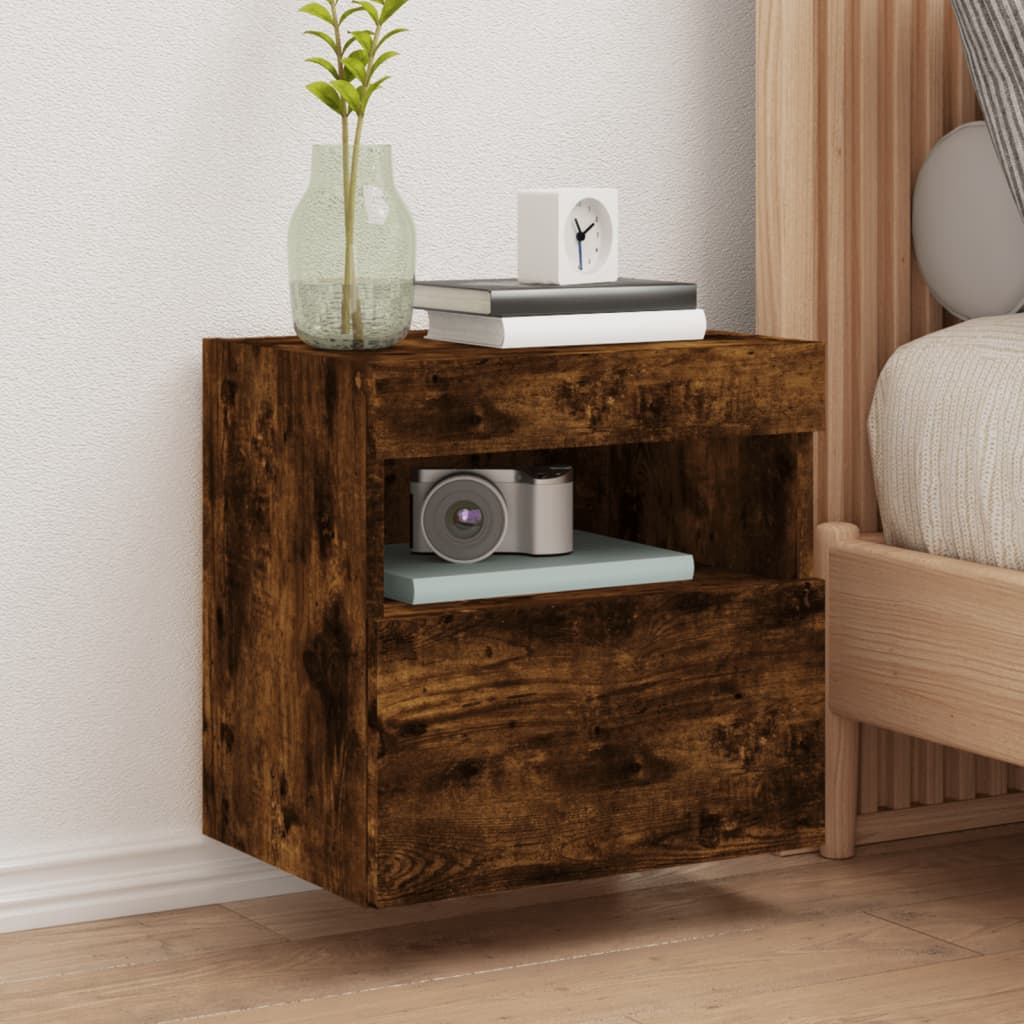 Mobili TV a Parete con Luci LED 2pz Rovere Fumo 40x30x40 cm | homemem39