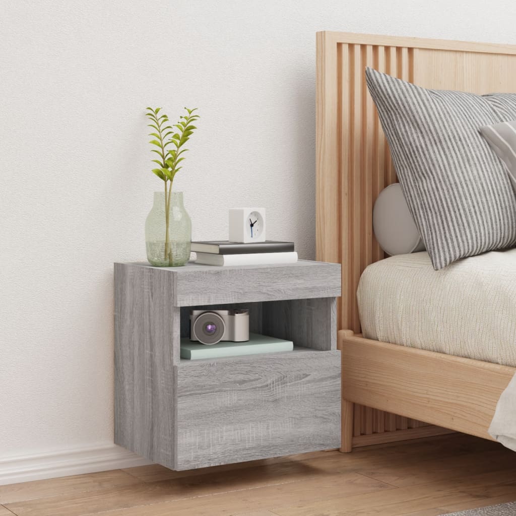Mobile TV a Parete con Luci LED Grigio Sonoma 40x30x40 cm | homemem39