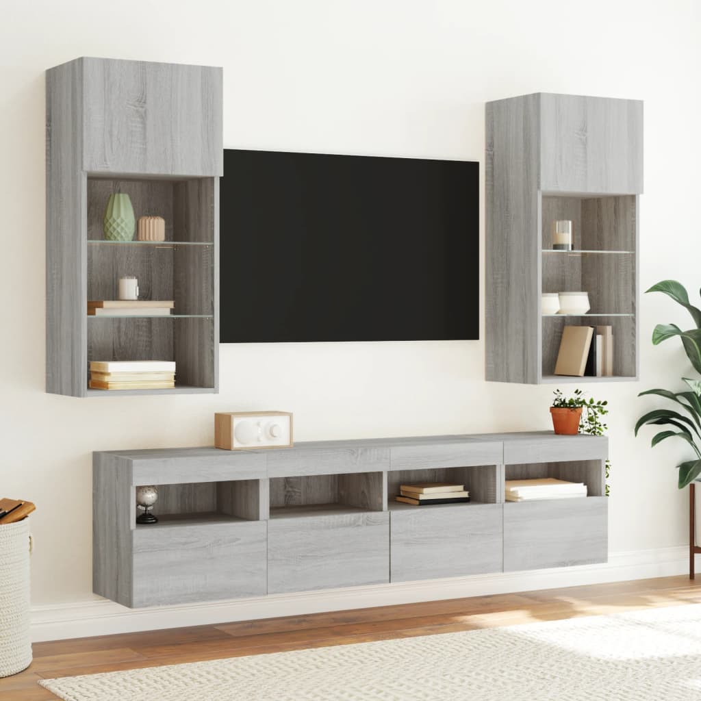 Mobile TV a Parete con Luci LED Grigio Sonoma 40x30x40 cm | homemem39