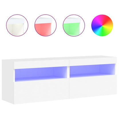 Mobili TV a Parete con Luci LED 2pz Bianchi 60x30x40 cm
