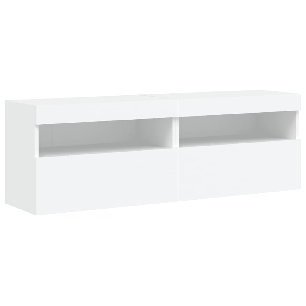 Mobili TV a Parete con Luci LED 2pz Bianchi 60x30x40 cm