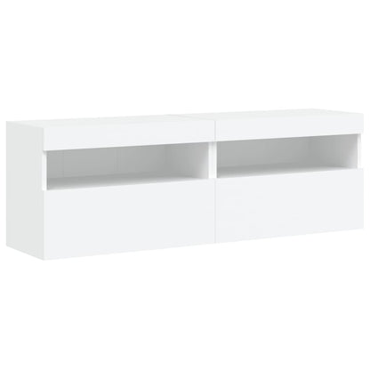 Mobili TV a Parete con Luci LED 2pz Bianchi 60x30x40 cm