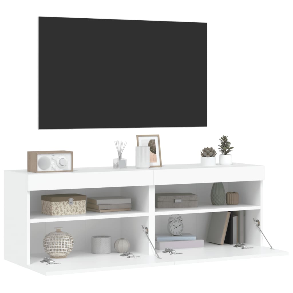 Mobili TV a Parete con Luci LED 2pz Bianchi 60x30x40 cm - homemem39
