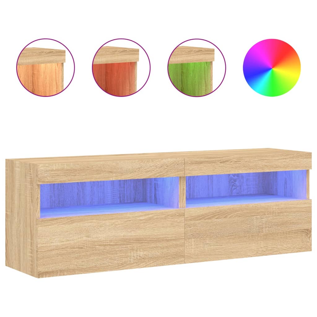 Mobili TV a Parete con Luci LED 2pz Rovere Sonoma 60x30x40 cm | homemem39