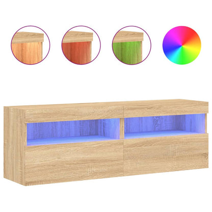 Mobili TV a Parete con Luci LED 2pz Rovere Sonoma 60x30x40 cm | homemem39