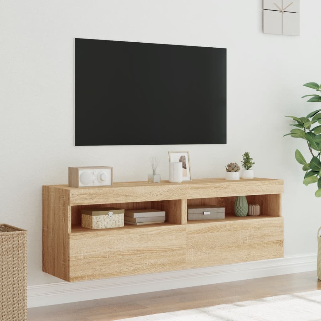Mobili TV a Parete con Luci LED 2pz Rovere Sonoma 60x30x40 cm | homemem39