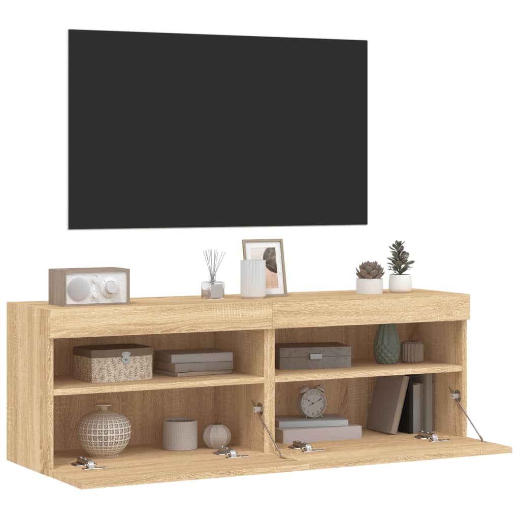 Mobili TV a Parete con Luci LED 2pz Rovere Sonoma 60x30x40 cm | homemem39