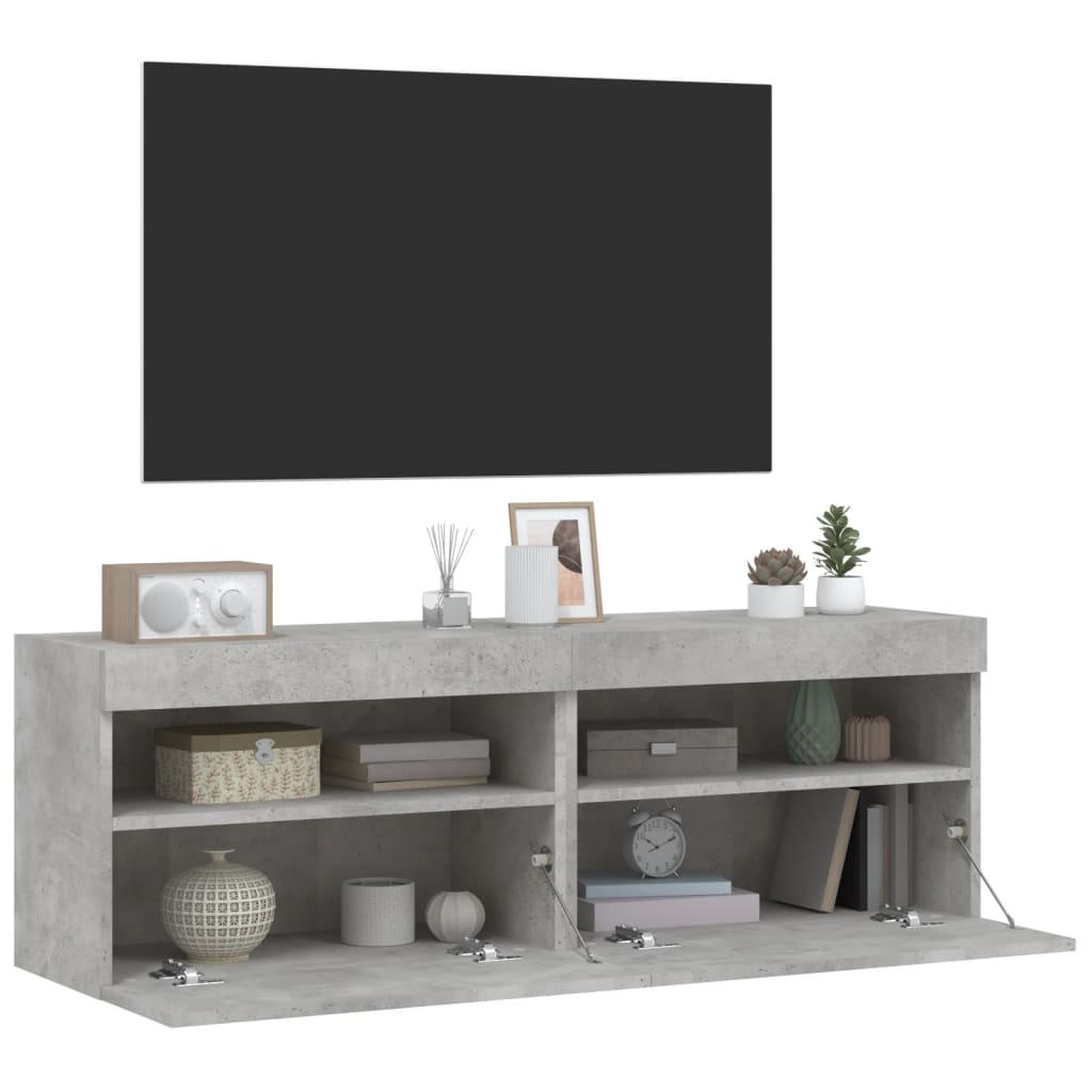 Mobili TV a Parete con Luci LED 2pz Grigio Cemento 60x30x40 cm - homemem39