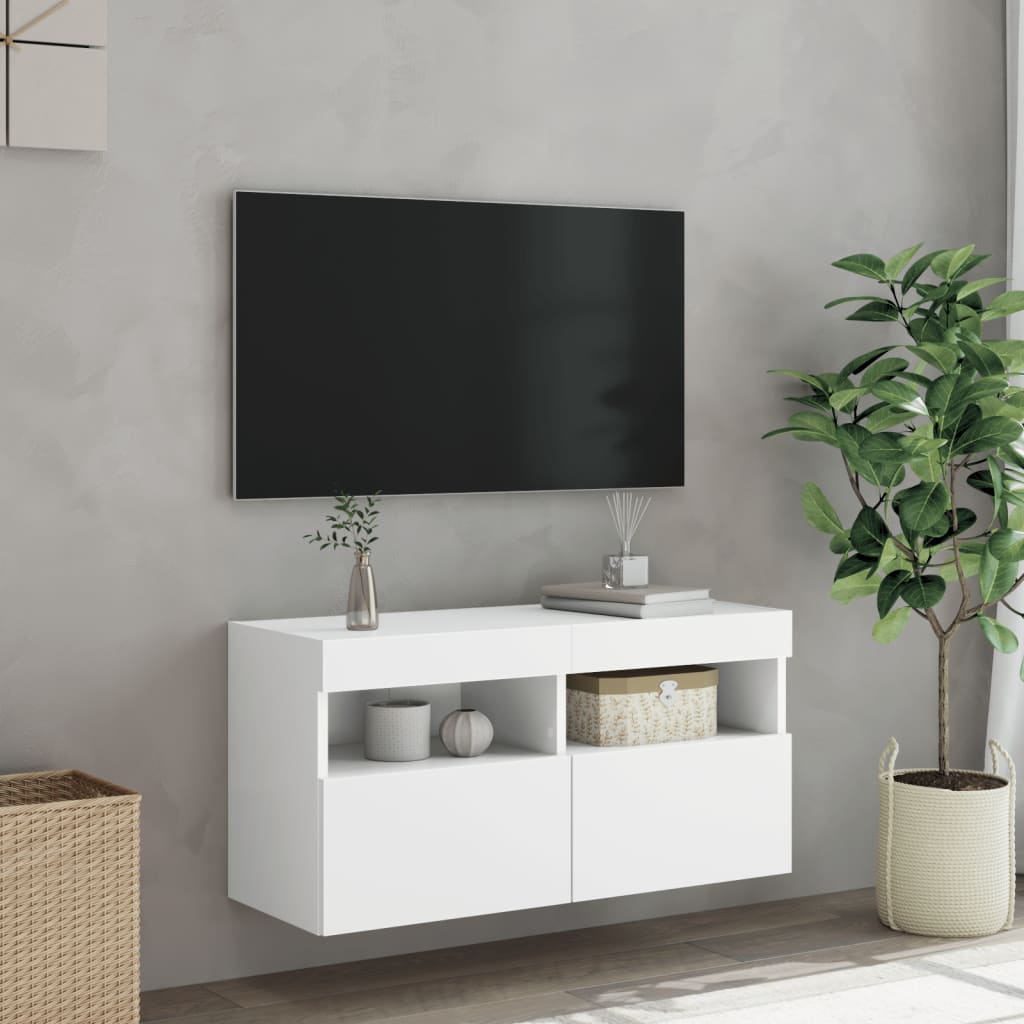 Mobile TV a Parete con Luci LED Bianco 80x30x40 cm - homemem39