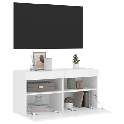 Mobile TV a Parete con Luci LED Bianco 80x30x40 cm - homemem39