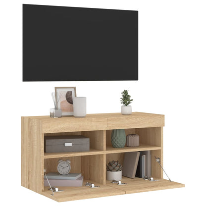 Mobile TV a Parete con Luci LED Rovere Sonoma 80x30x40 cm | homemem39